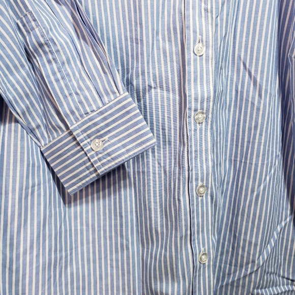 New! Woman Within Blue Striped Button Up Cotton - Picture 3 of 7